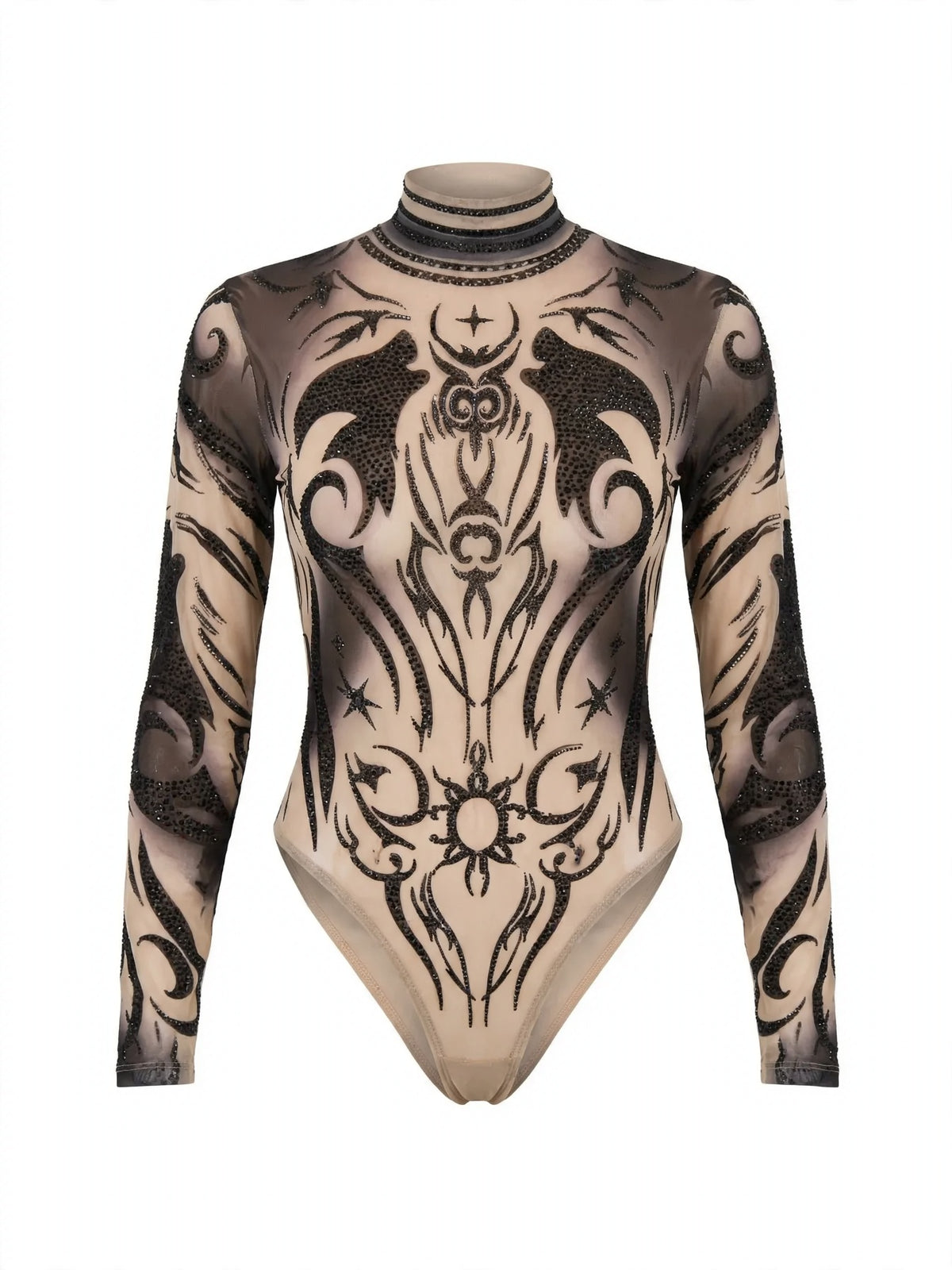 Dövme Desenli Transparan Bodysuit - Desenli - ön