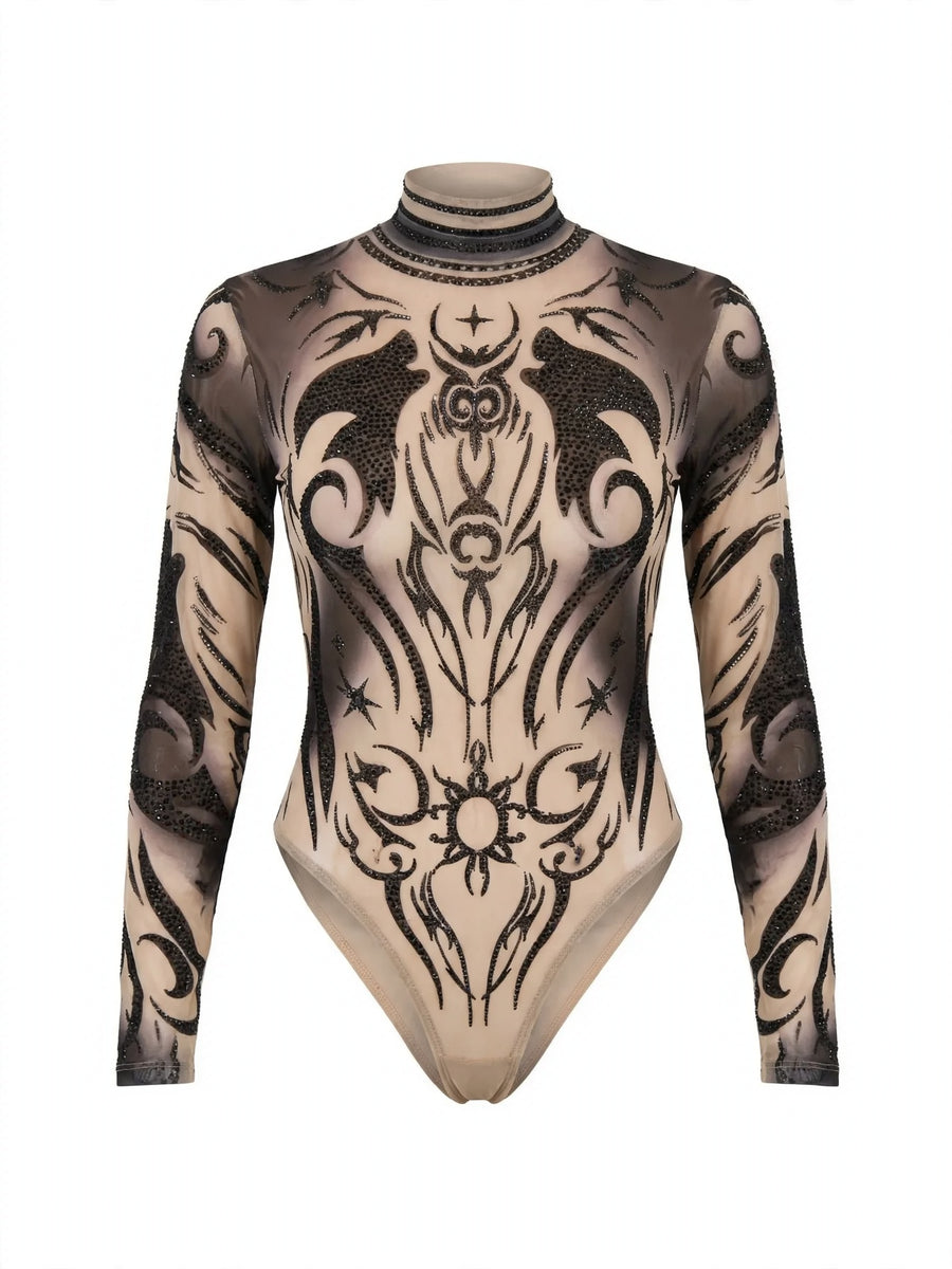 Tattoo-Print Sheer Bodysuit