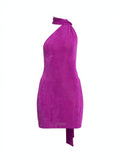 Boyundan Bağlamalı Mini Elbise - Magenta