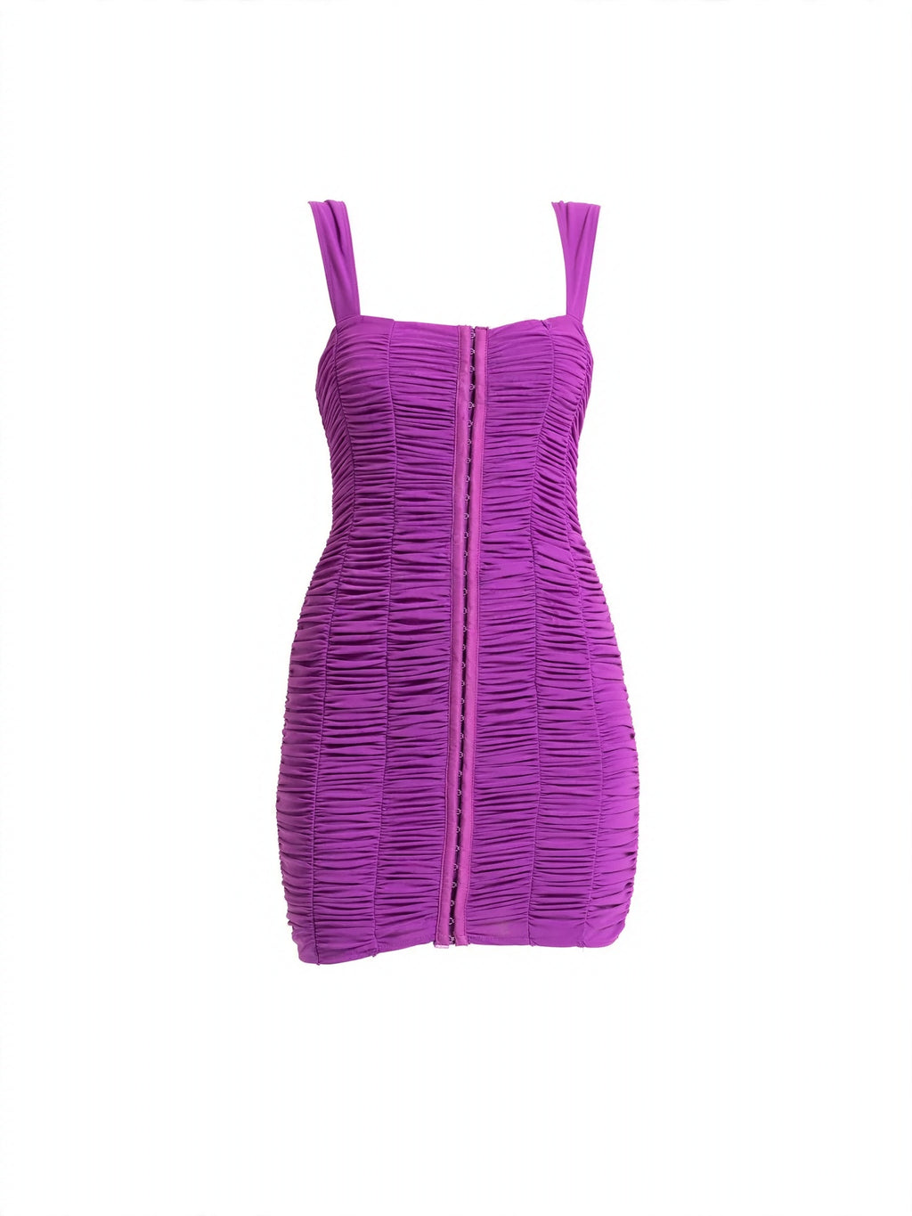 Askılı Büzgülü Mini Elbise - Magenta