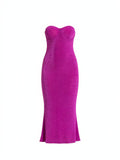 Straplez Göğüs Kaplı Elbise - Magenta