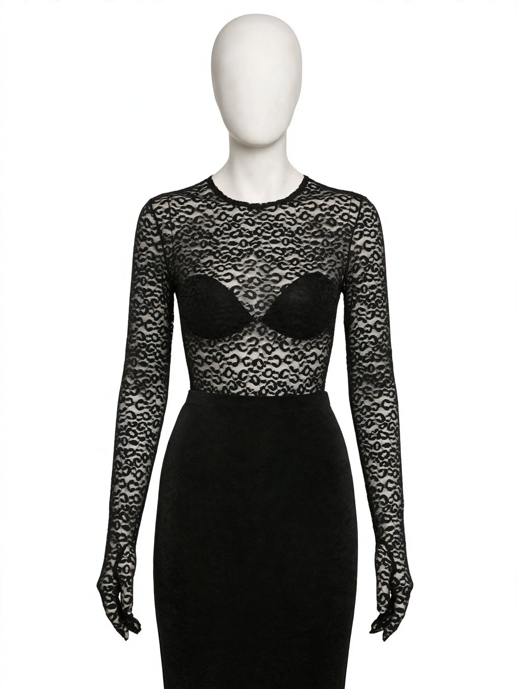 Eldiven Detaylı Desenli Tül Bodysuit - ghost ön