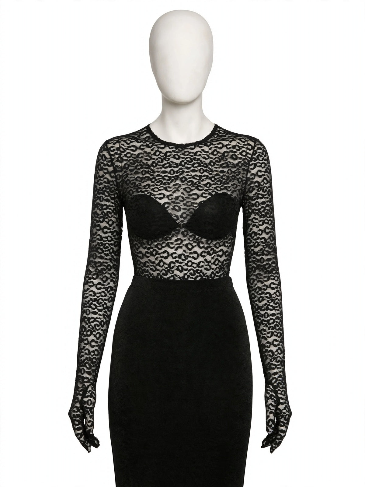 Eldiven Detaylı Desenli Tül Bodysuit - ghost ön