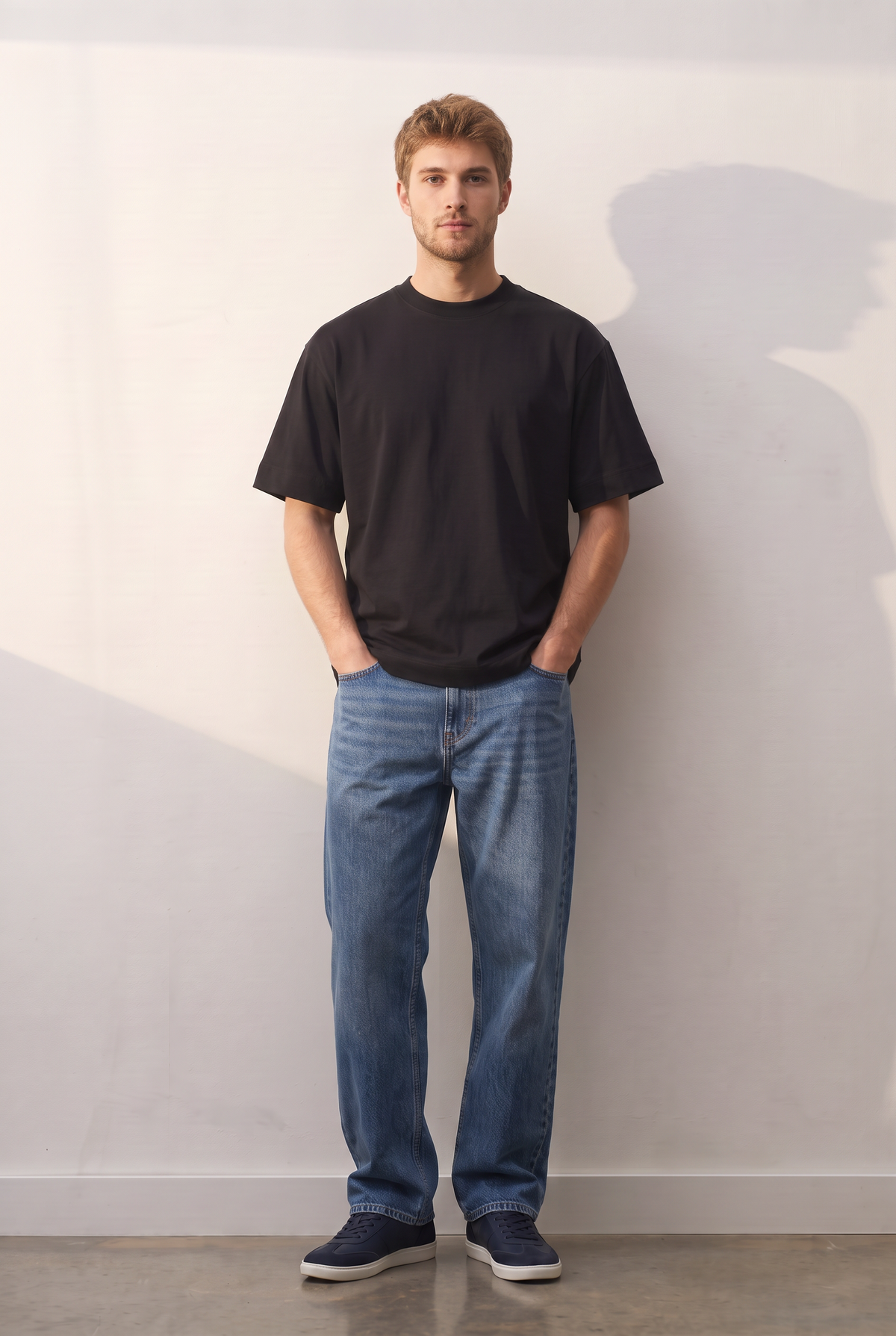 Heavyweight Regular siyah tişört — model üzerinde, ön