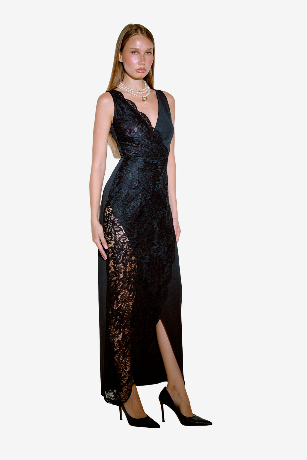 Lace-Insert Sleeveless Dress