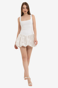 Embroidered Bubble-Skirt Sleeveless Mini Dress
