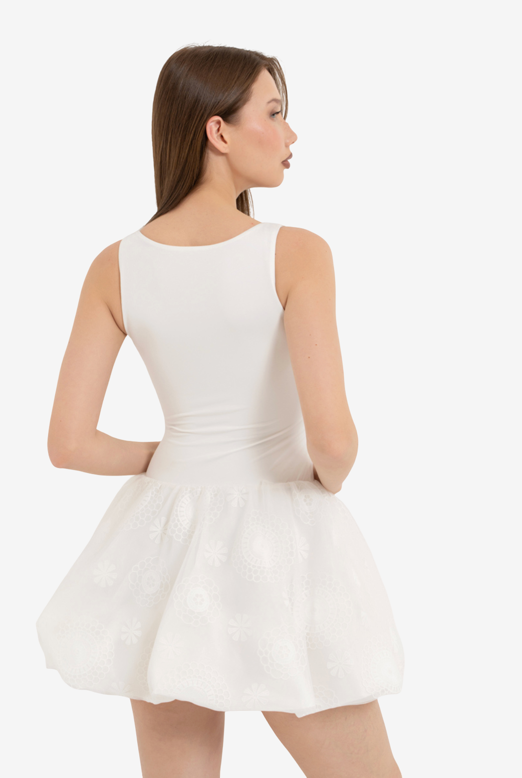Embroidered Bubble-Skirt Sleeveless Maxi Dress