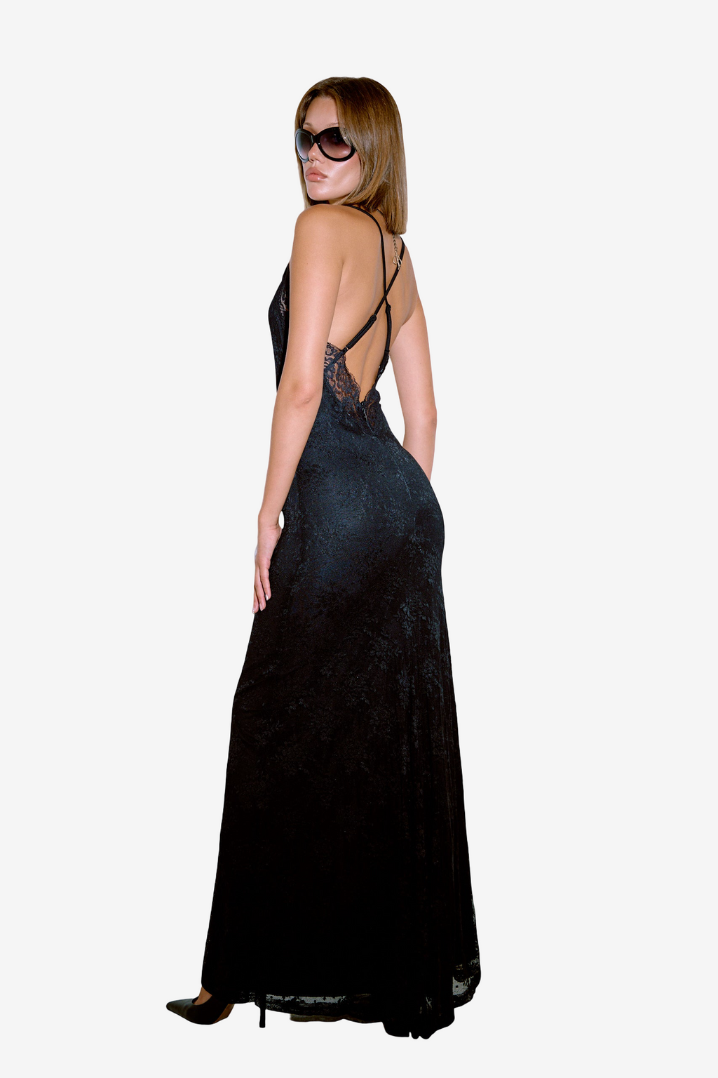 V-Neck Maxi Lace Dress with Lining