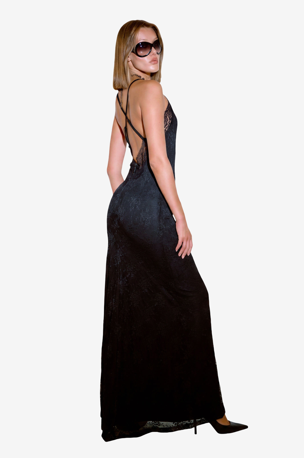 V-Neck Maxi Lace Dress with Lining