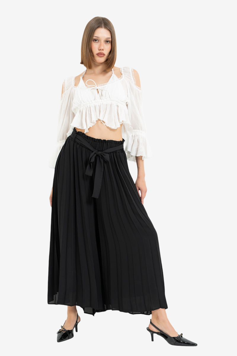 Pleated Pants with Elasticated Waist