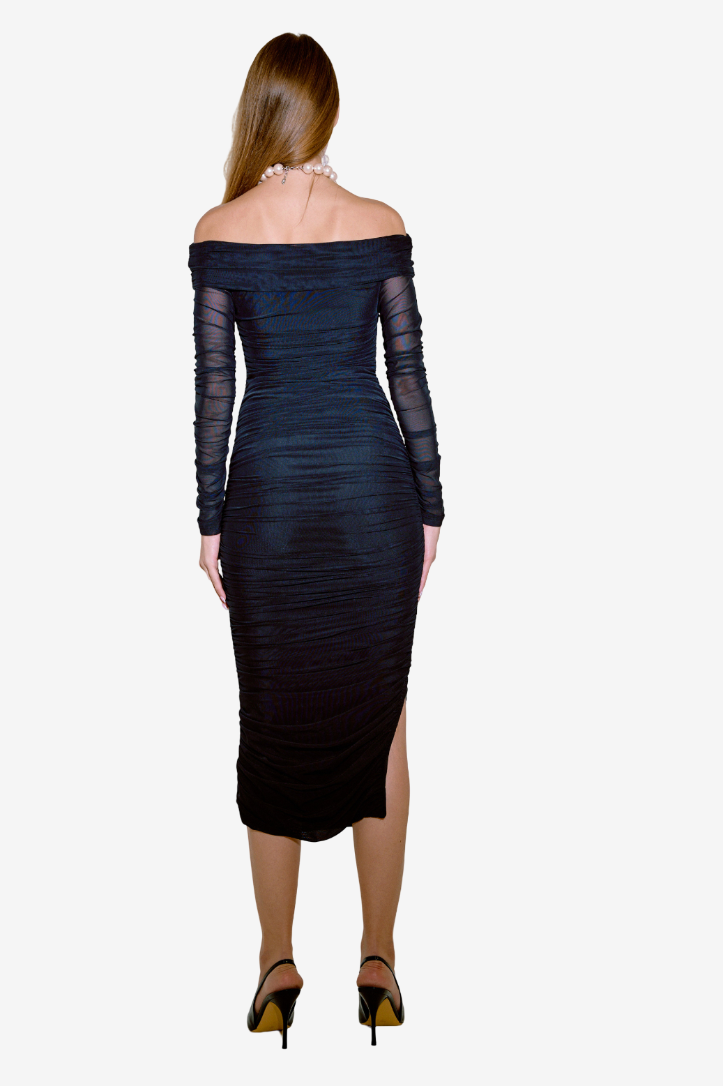 Off-the-Shoulder Midi Dress with Lining