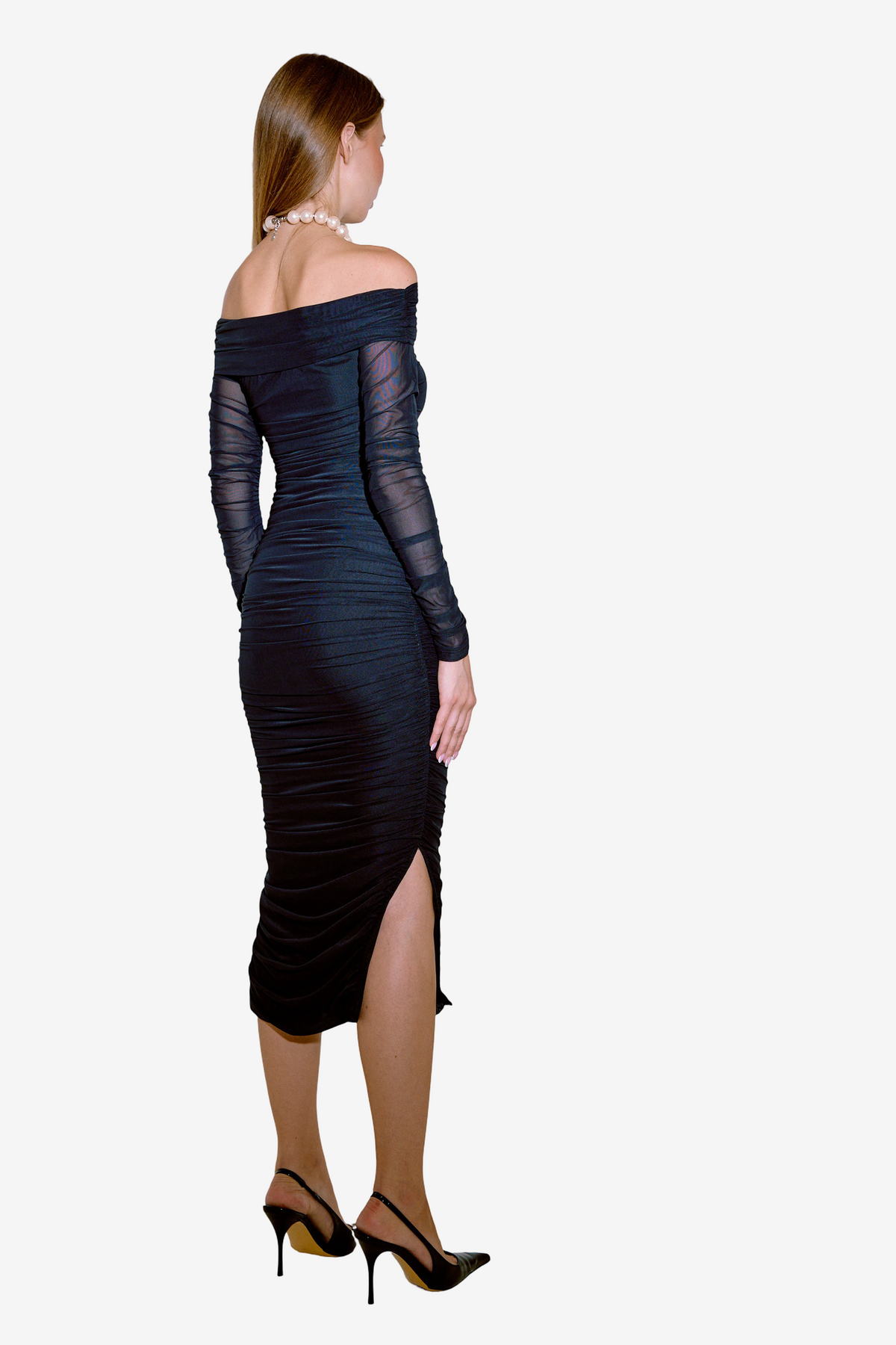 Off-the-Shoulder Midi Dress with Lining