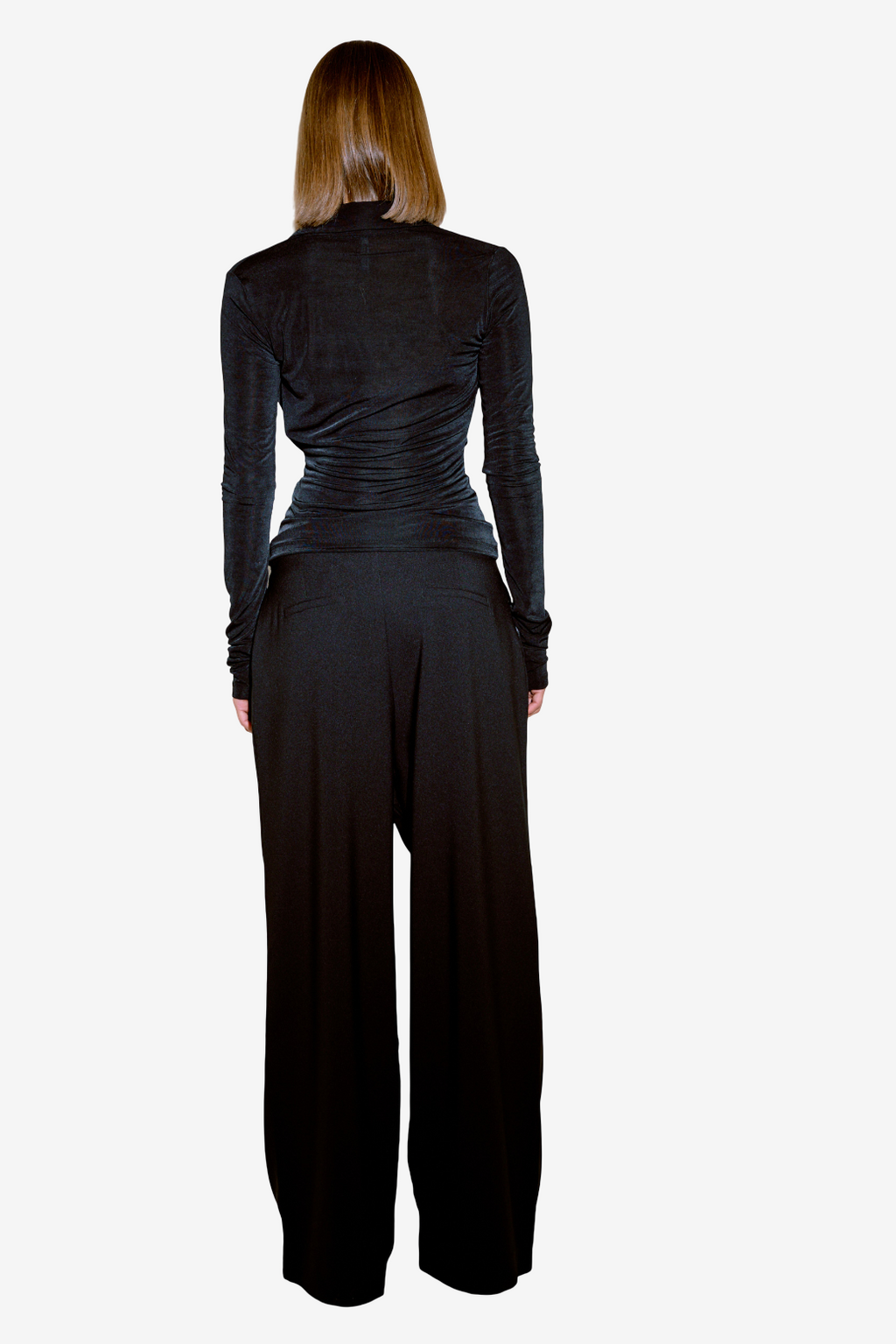 Shirt-Collar Cowl-Neck Long-Sleeve Top