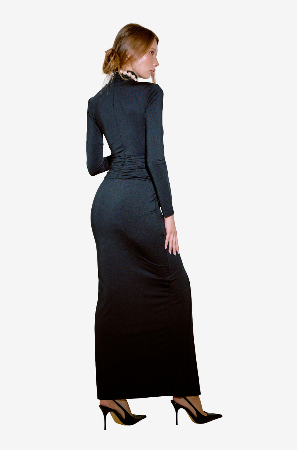 Mock Neck Split-Front Maxi Dress with Hidden Zip