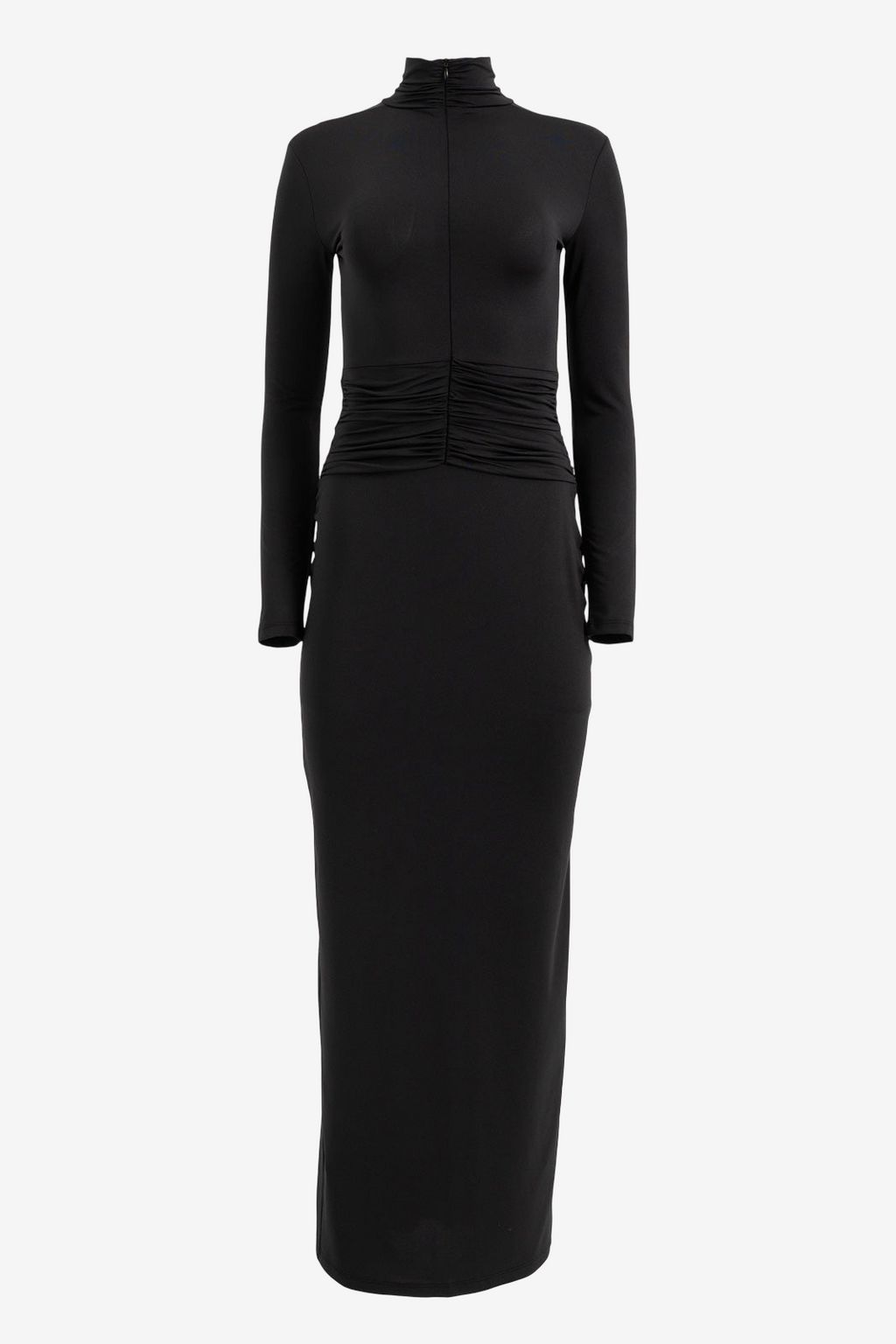 Mock Neck Split-Front Maxi Dress with Hidden Zip