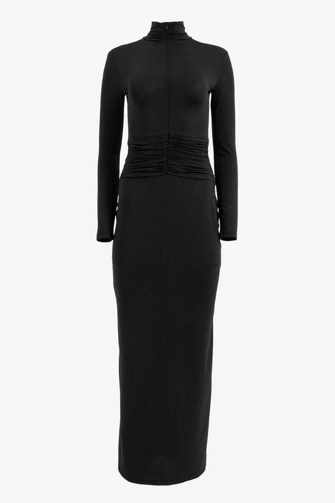 Mock Neck Split-Front Maxi Dress with Hidden Zip