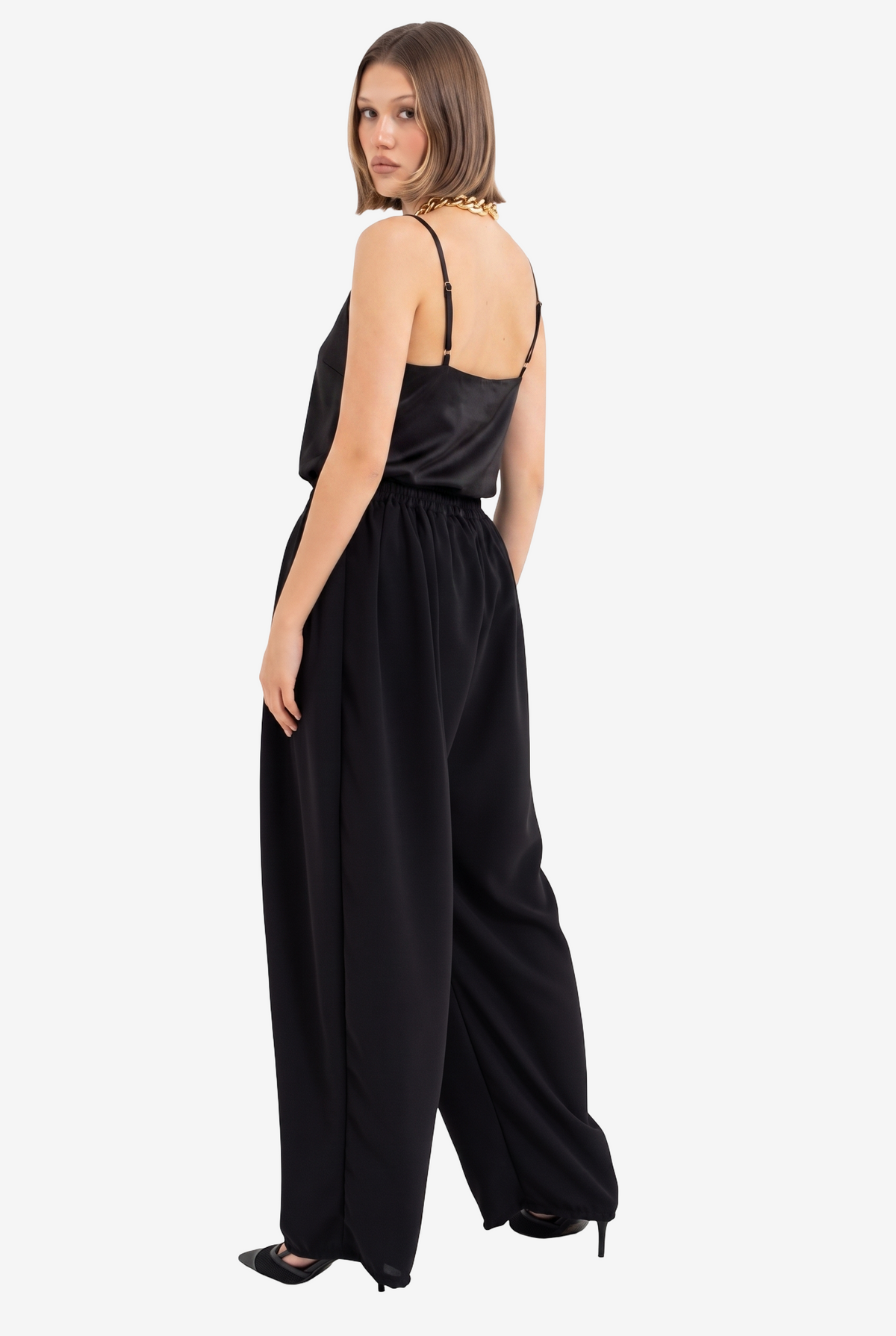Asymmetric-Front Harem Pants with Pockets