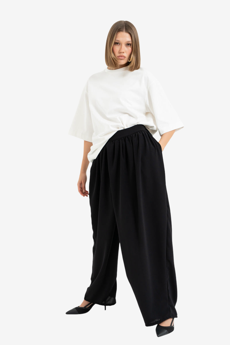 Asymmetric-Front Harem Pants with Pockets