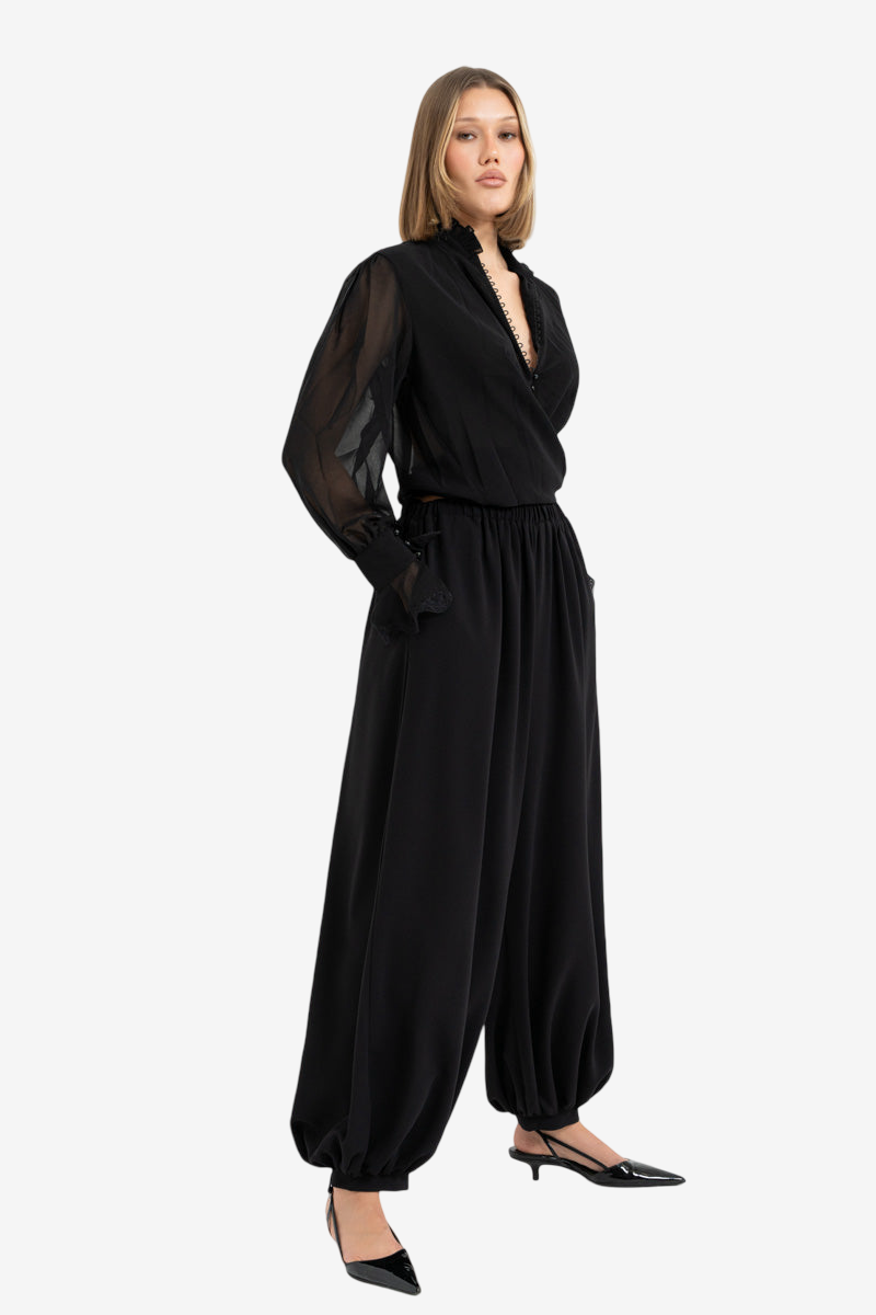 Elasticated-Waist Harem Pants with Pockets