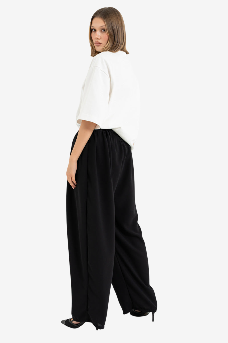 Asymmetric-Front Harem Pants with Pockets