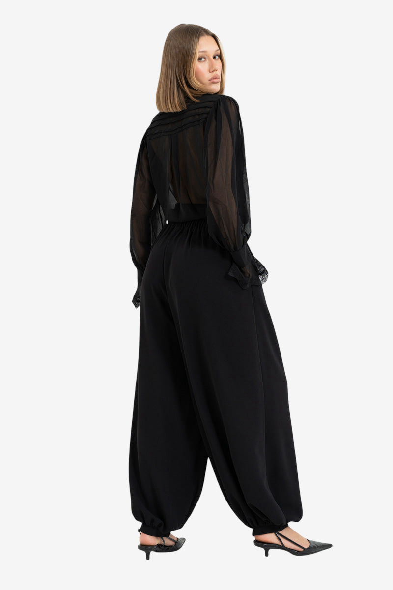 Elasticated-Waist Harem Pants with Pockets
