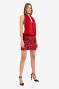 Backless Rose-Accent Satin Mini Dress