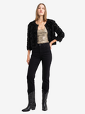 Three-Quarter Sleeve Rose-Accent Crop Jacket