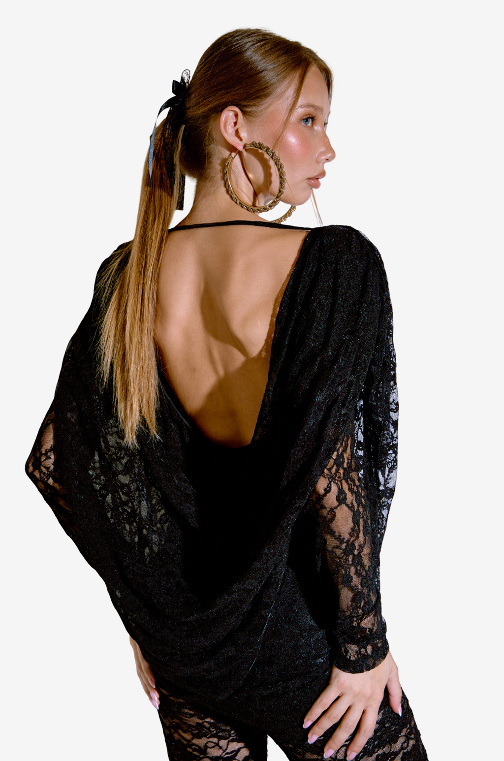 Backless Long-Sleeve Tunic with Padded Shoulders