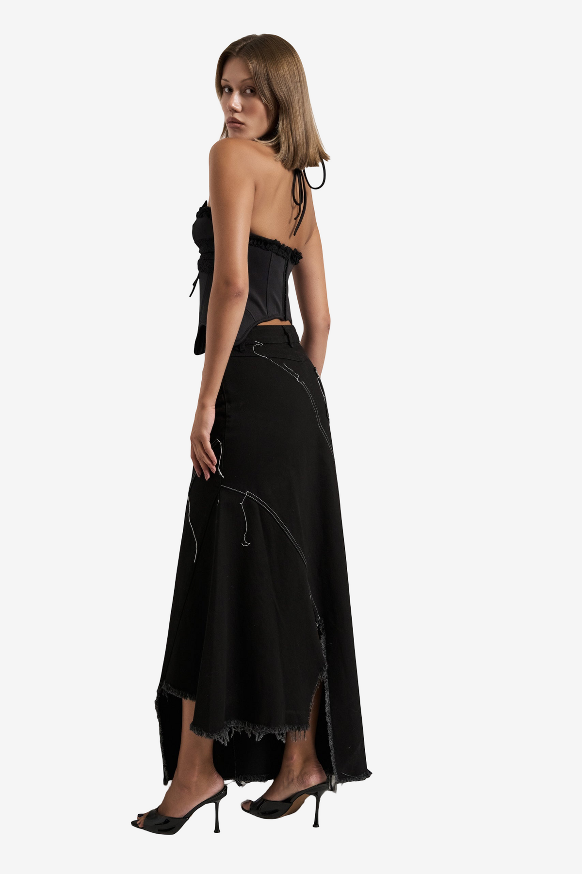 Pieced Denim Maxi Skirt