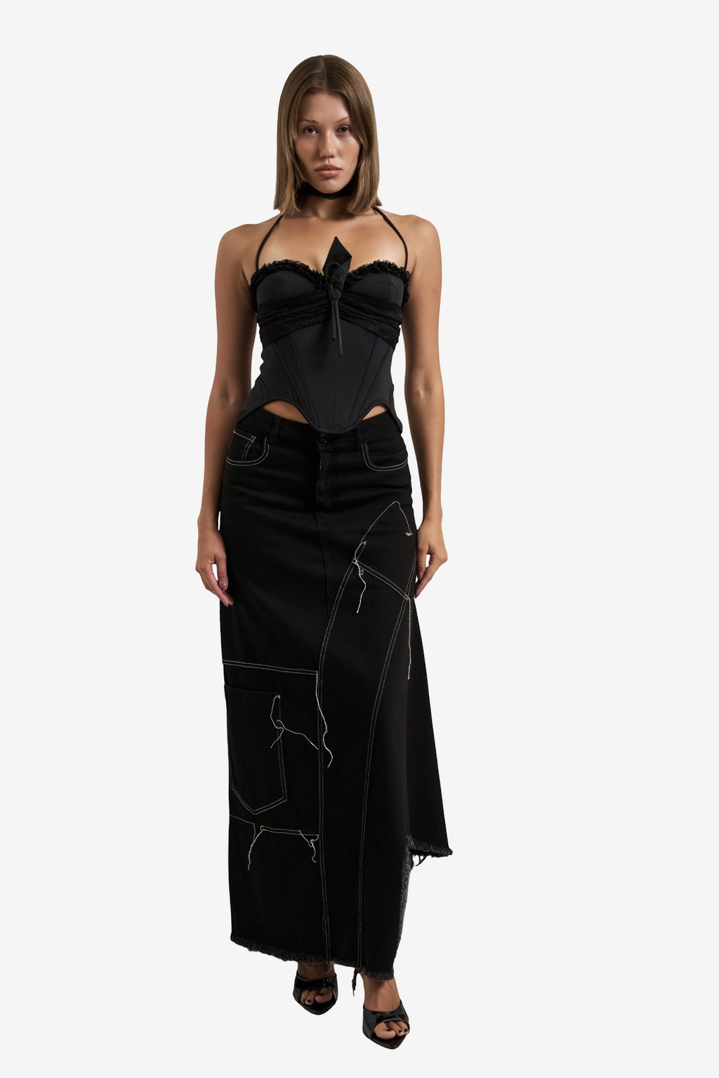 Pieced Denim Maxi Skirt
