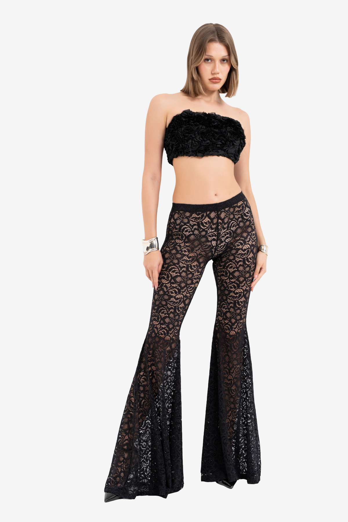 Sheer Lace Flare Pants
