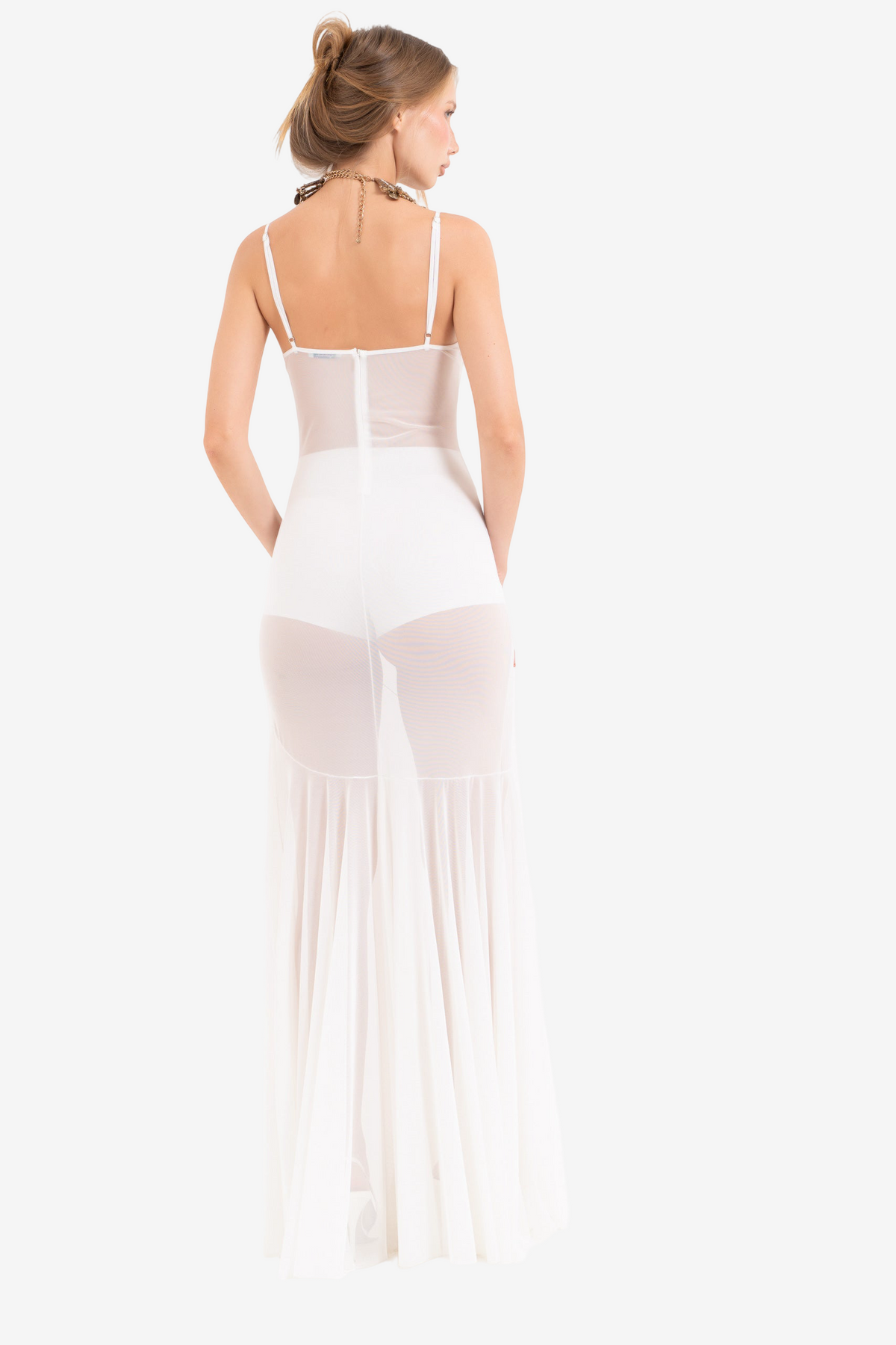 Sheer Pleated Maxi Dress with Adjustable Straps