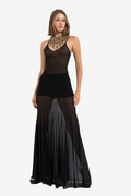 Sheer Pleated Maxi Dress with Adjustable Straps