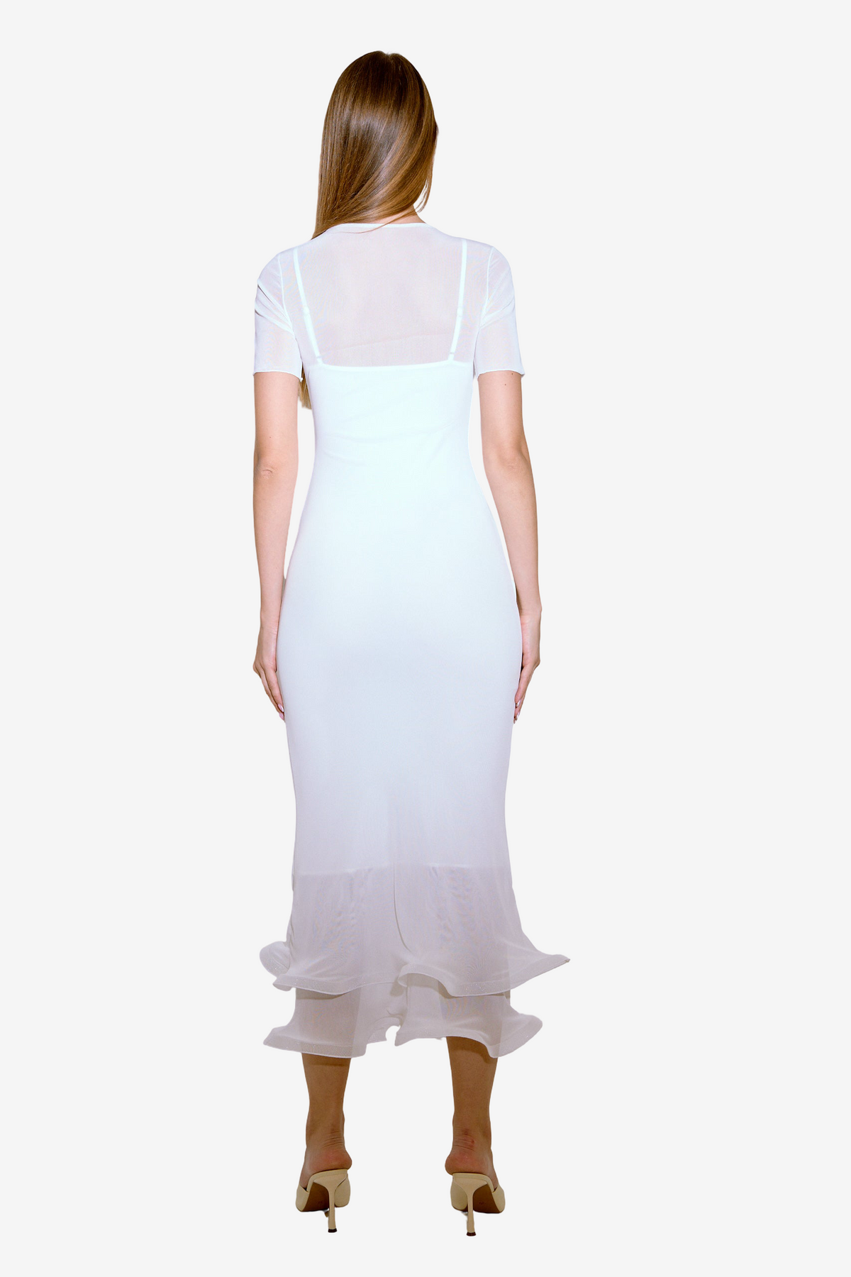 Ruffled-Hem Midi Dress with Slip Lining