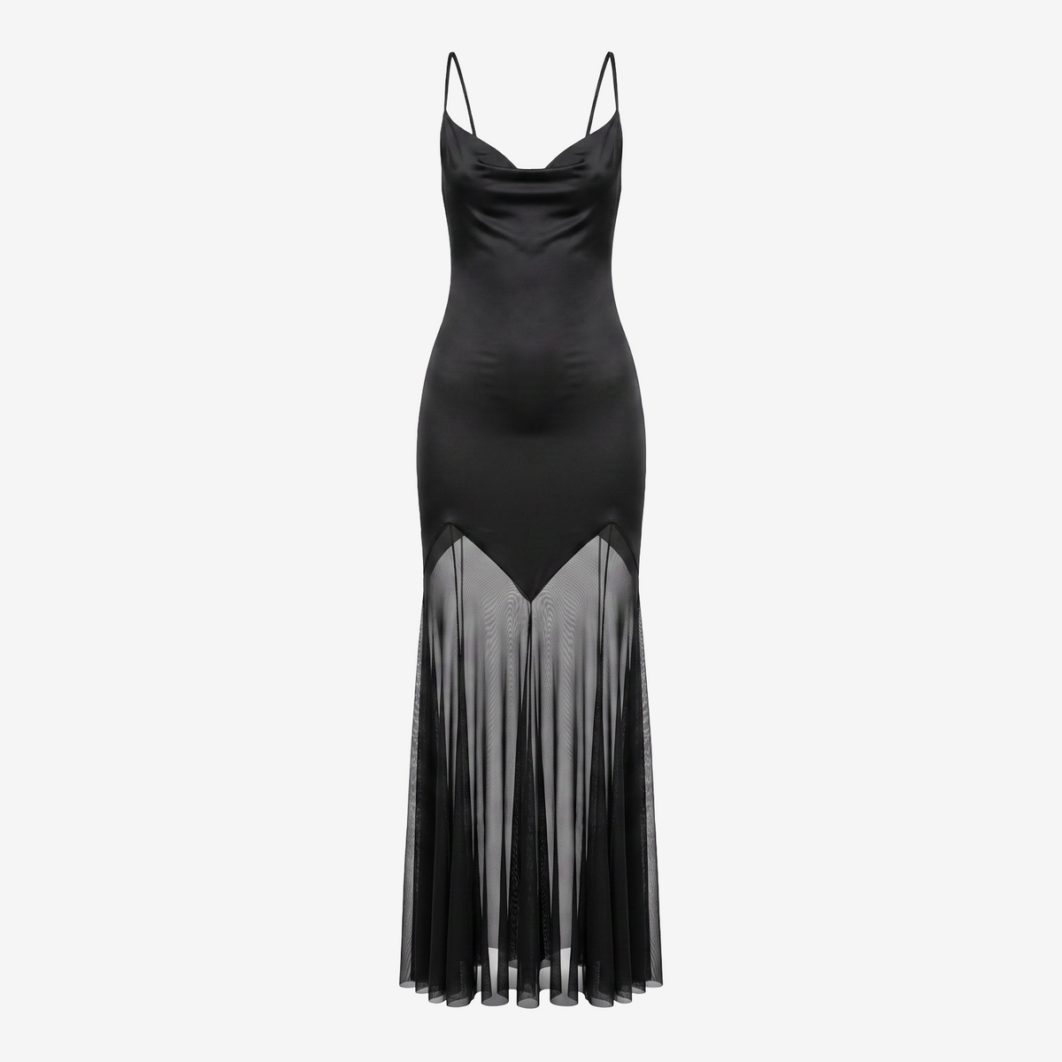 Satin Bodice Maxi Dress with Mesh Skirt