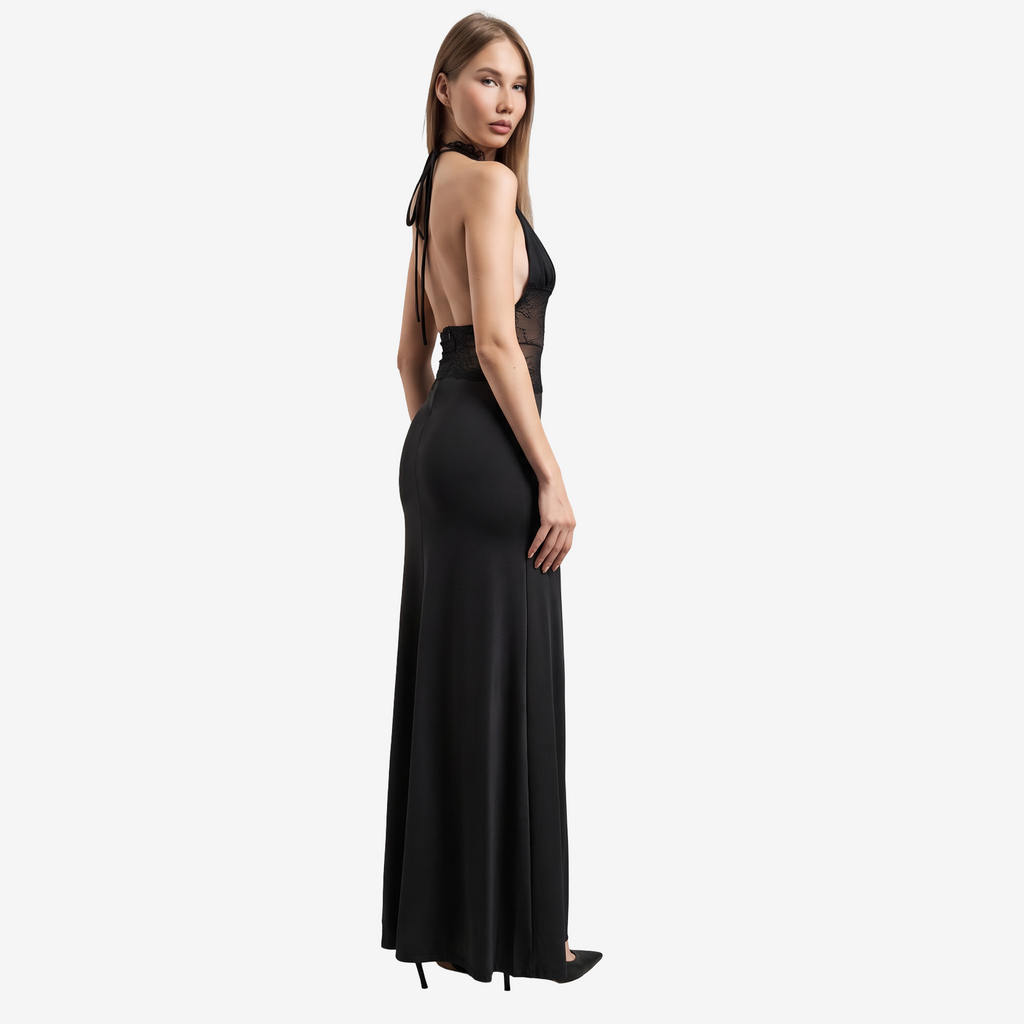 Halter Maxi Dress with Lace Corset Bodice