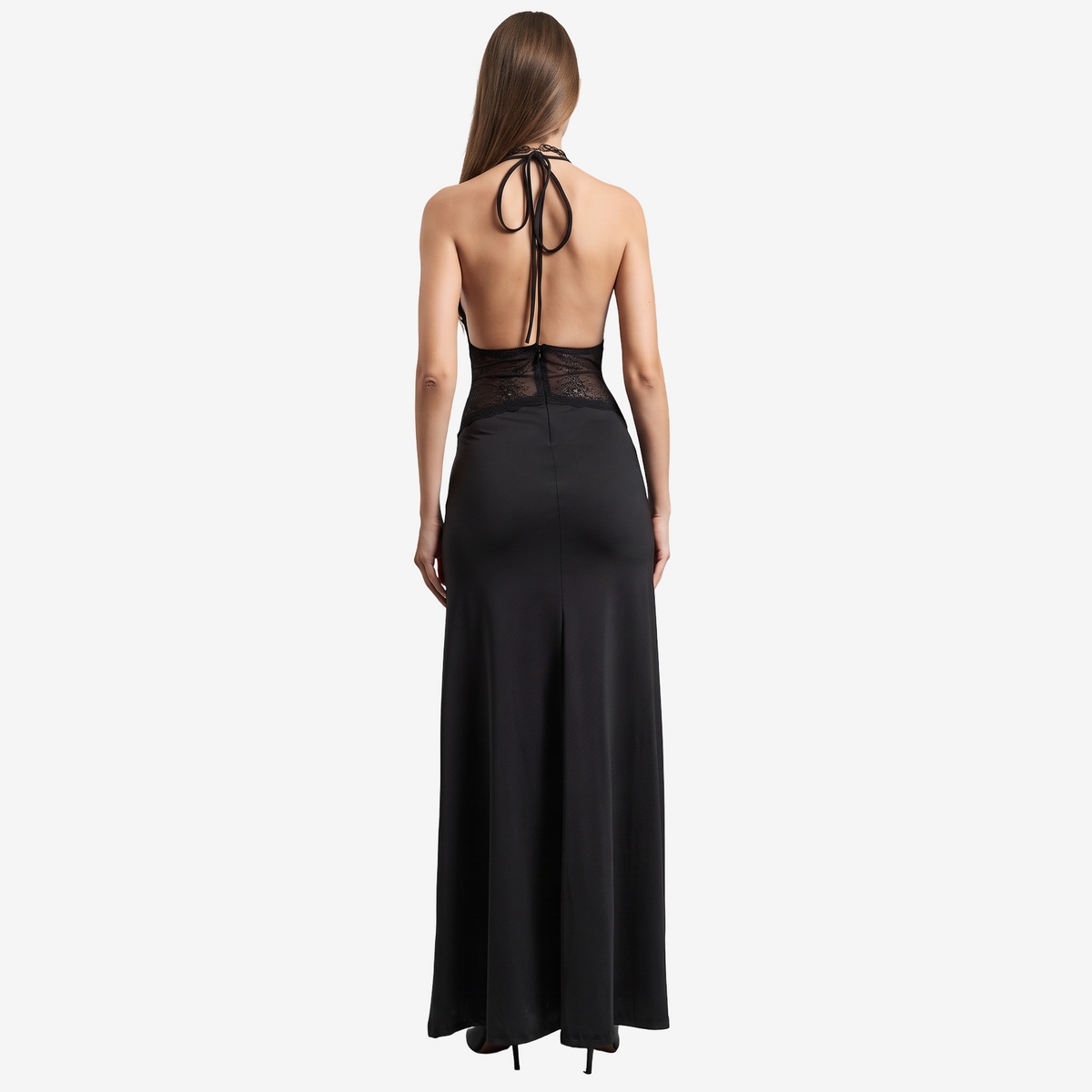 Halter Maxi Dress with Lace Corset Bodice