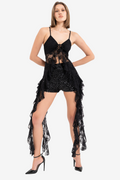 Strapless Lace Crop Blouse with Ruffled Sheer Skirt Extension