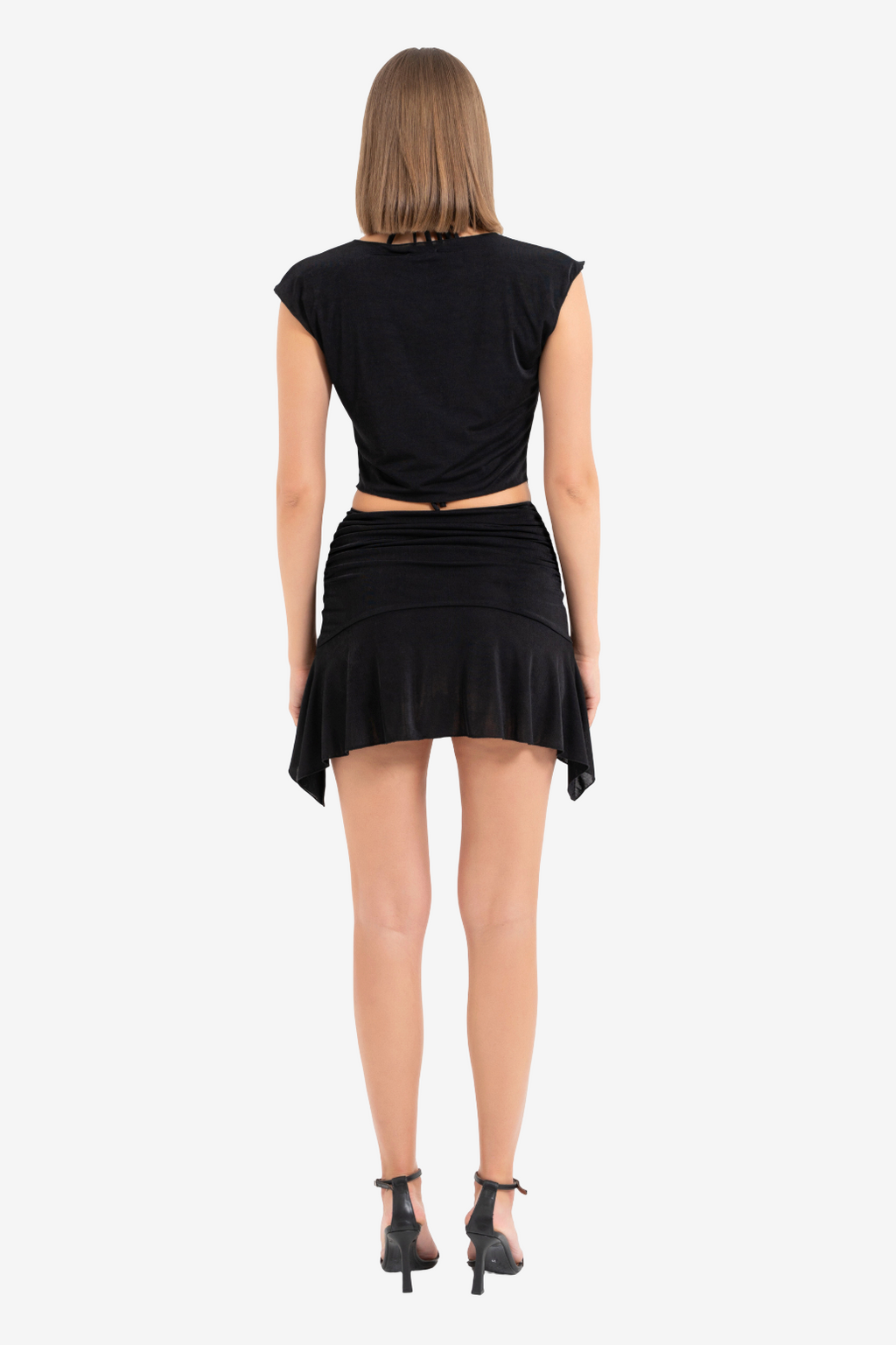 Tie-Front Ruffle Blouse & Mini Skirt Set