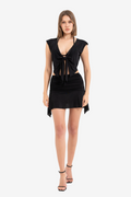 Tie-Front Ruffle Blouse & Mini Skirt Set