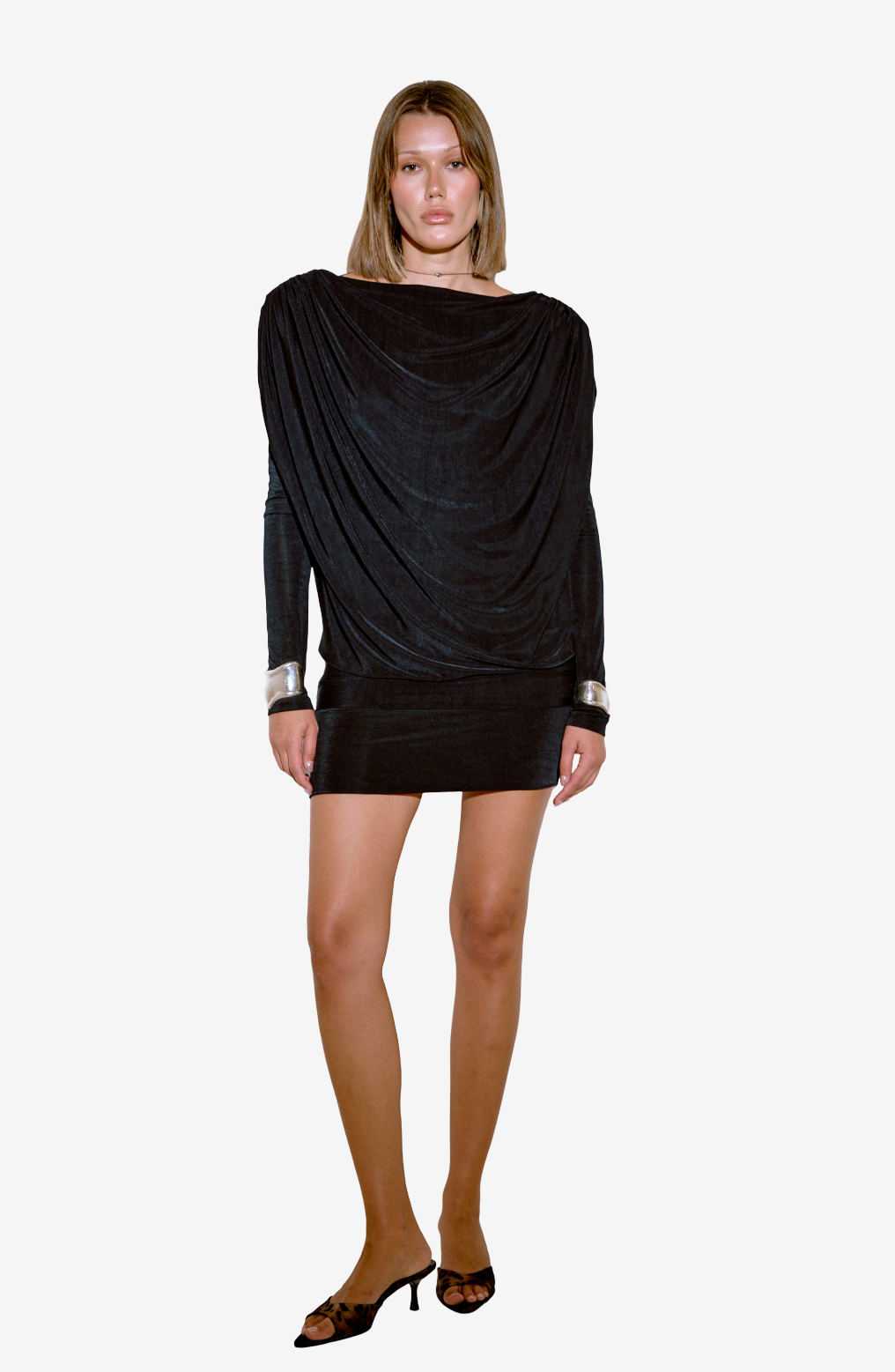 Backless Long-Sleeve Flowing Dress