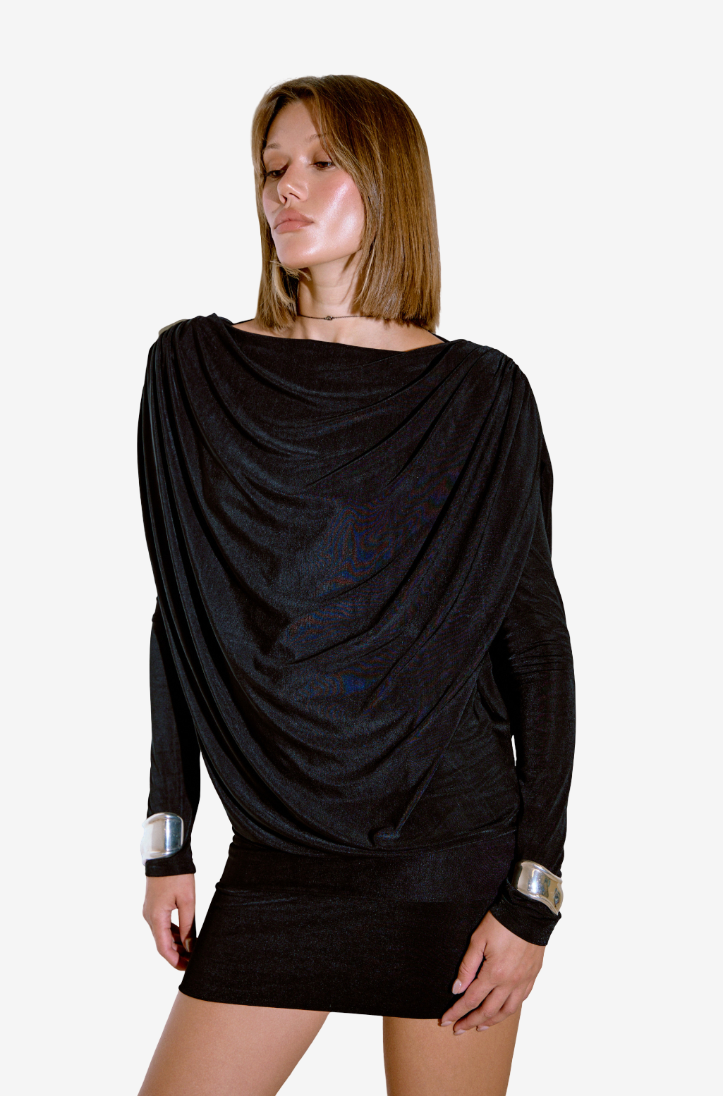 Backless Long-Sleeve Flowing Dress