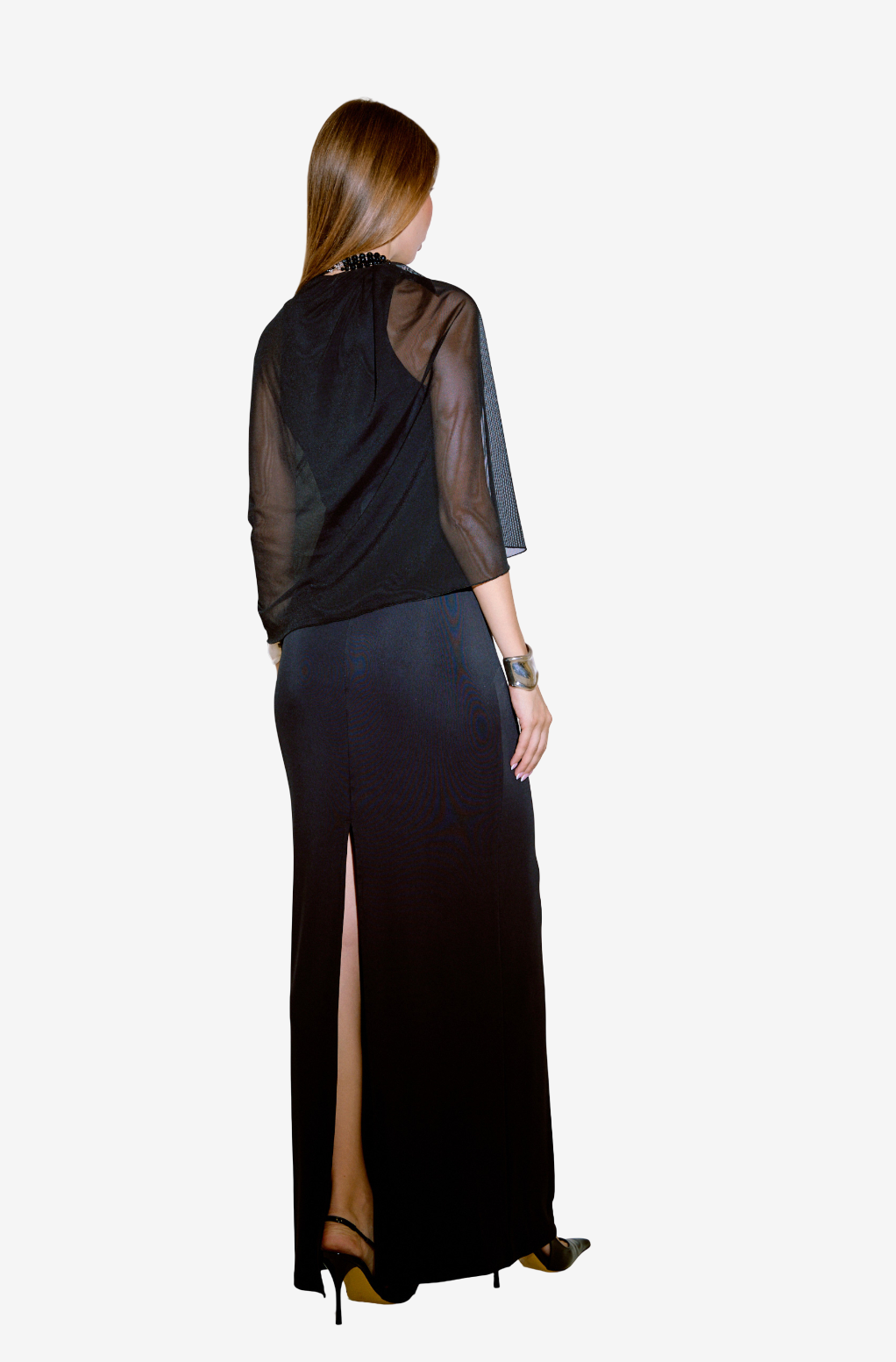 Sleeveless Split-Back Maxi Dress with Cape