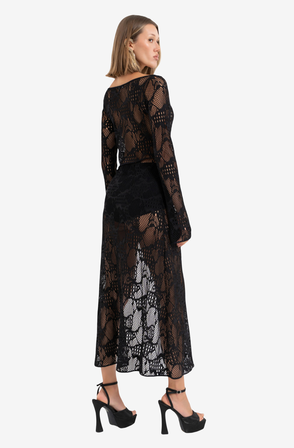 Deep-Slit Sheer Mesh Dress