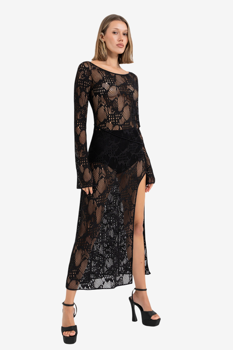 Deep-Slit Sheer Mesh Dress