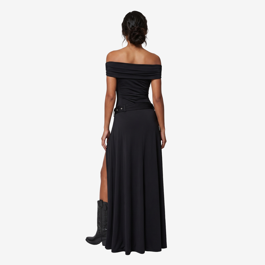 Belted Off-the-Shoulder Maxi Dress