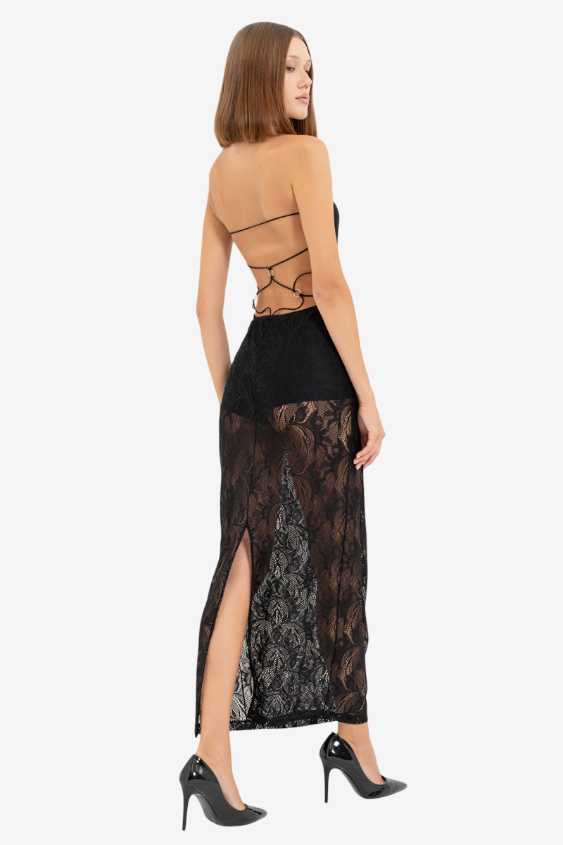 Sheer Backless Lace Dress