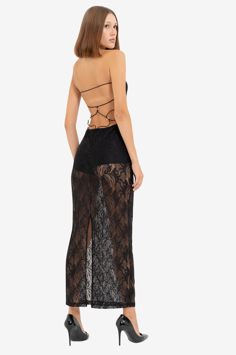 Sheer Backless Lace Dress