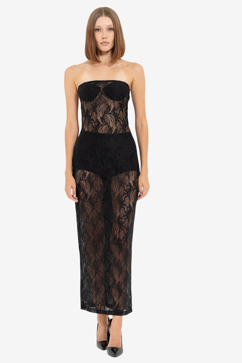 Sheer Backless Lace Dress