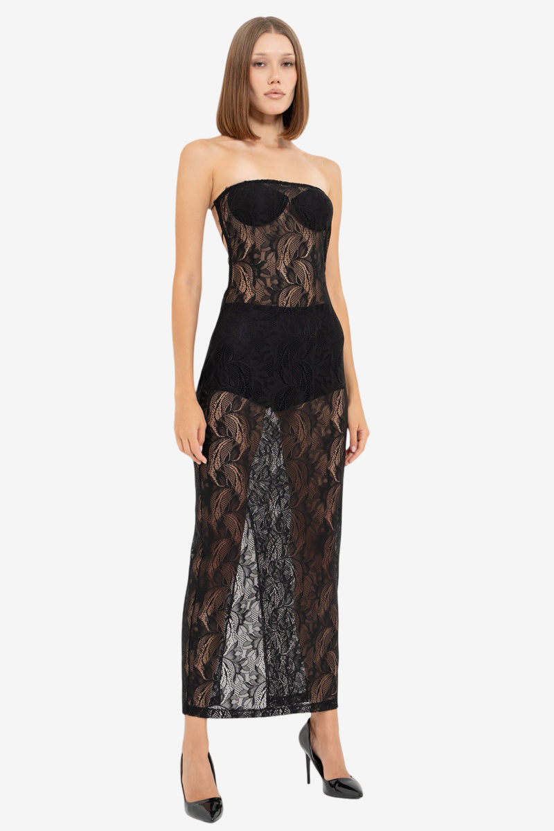 Sheer Backless Lace Dress